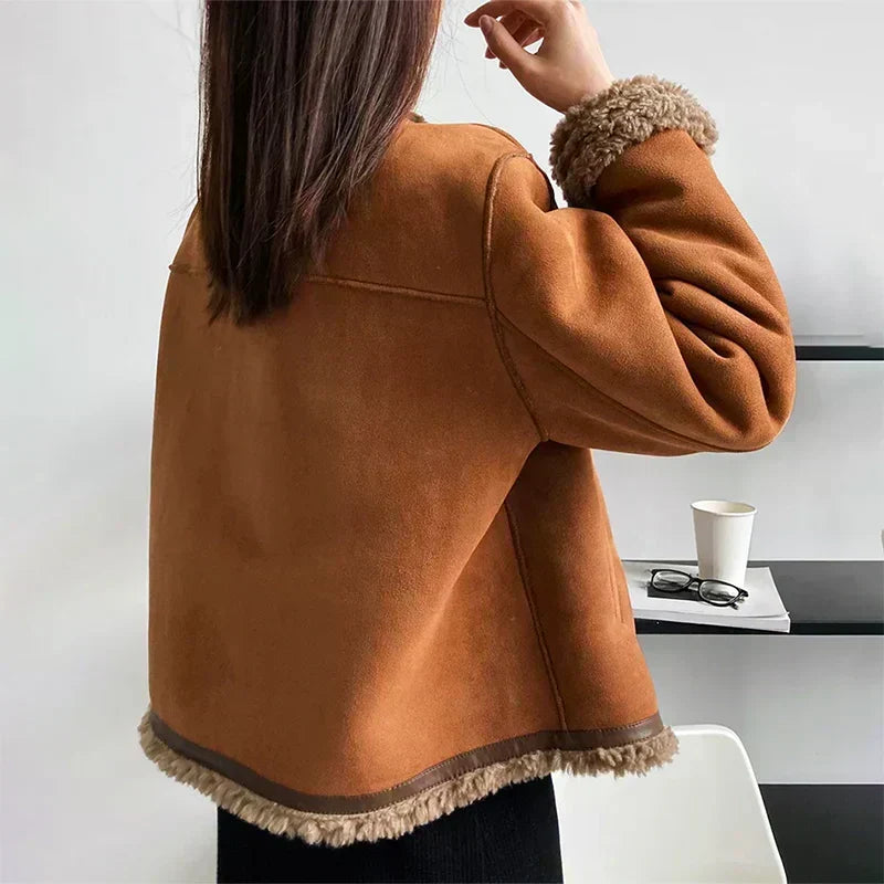 Women's Jacket In Genuine Sheepskin With Shearling Lining – Elegant Transitional Jacket For Fall, Winter, And Everyday Wear