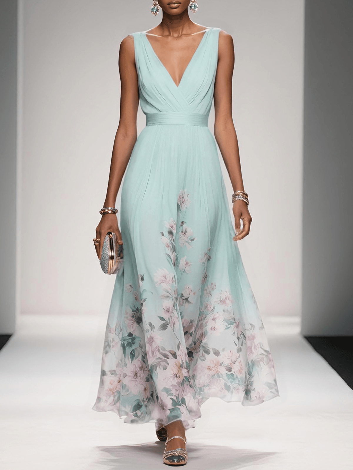 Aurora | Women Flowing Sleeveless Floral Chiffon Maxi Dress