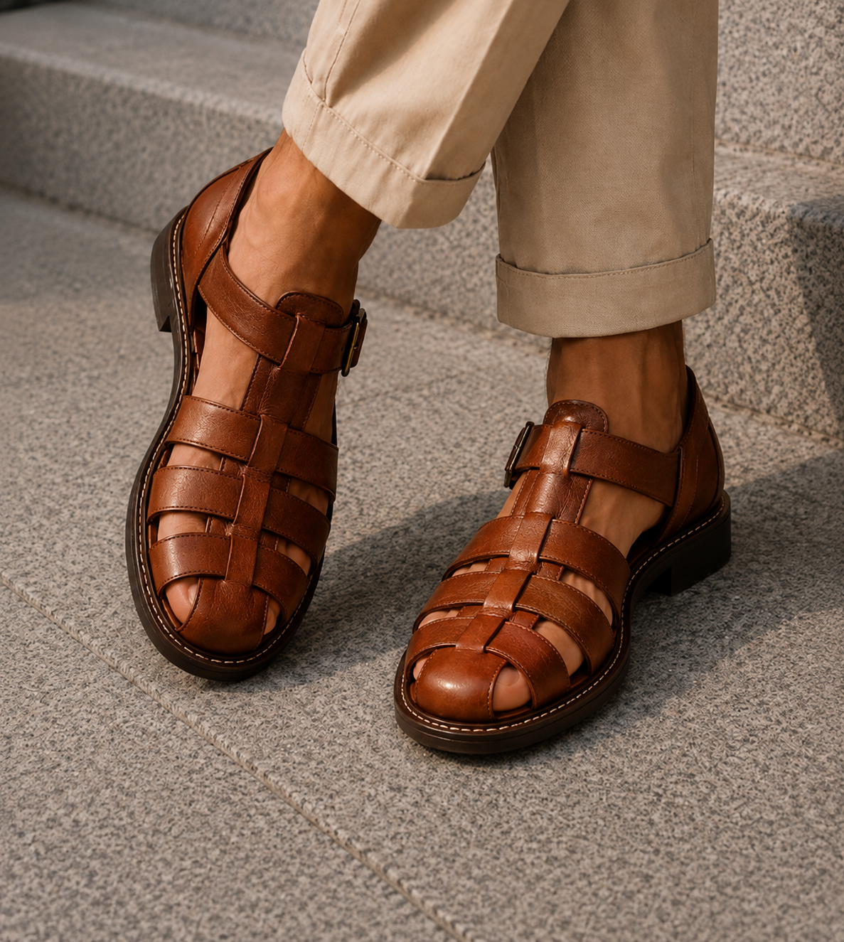 Men's Closed Toe Fisherman Sandals - Classic Summer Footwear For Casual Everyday Wear