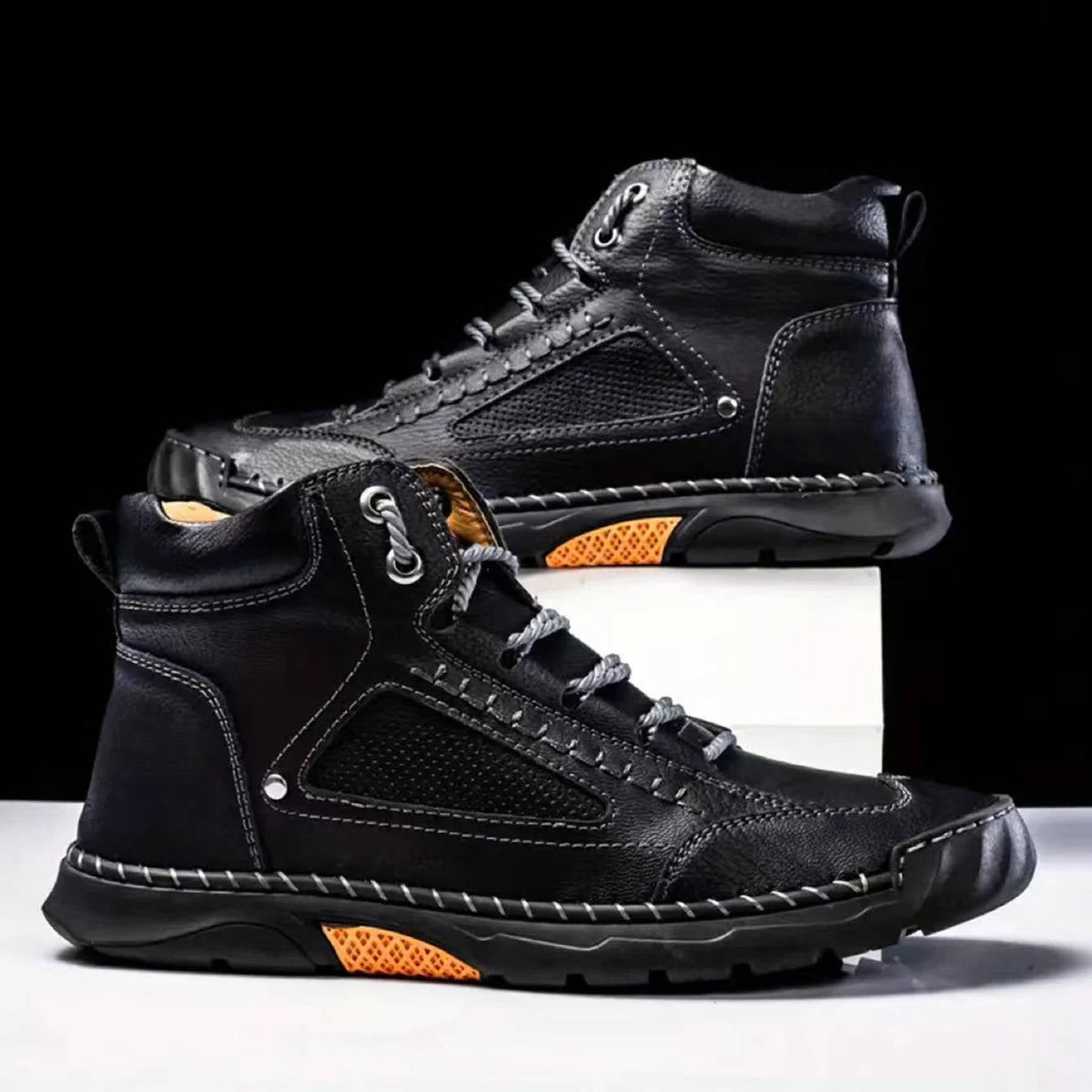 Men's Hand-stitched Ankle Boots With Laces – Sturdy Boots For Outdoor Activities And Casual Everyday Wear