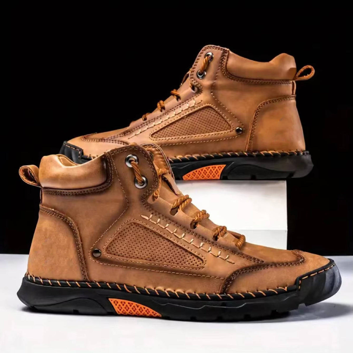 Men's Hand-stitched Ankle Boots With Laces – Sturdy Boots For Outdoor Activities And Casual Everyday Wear