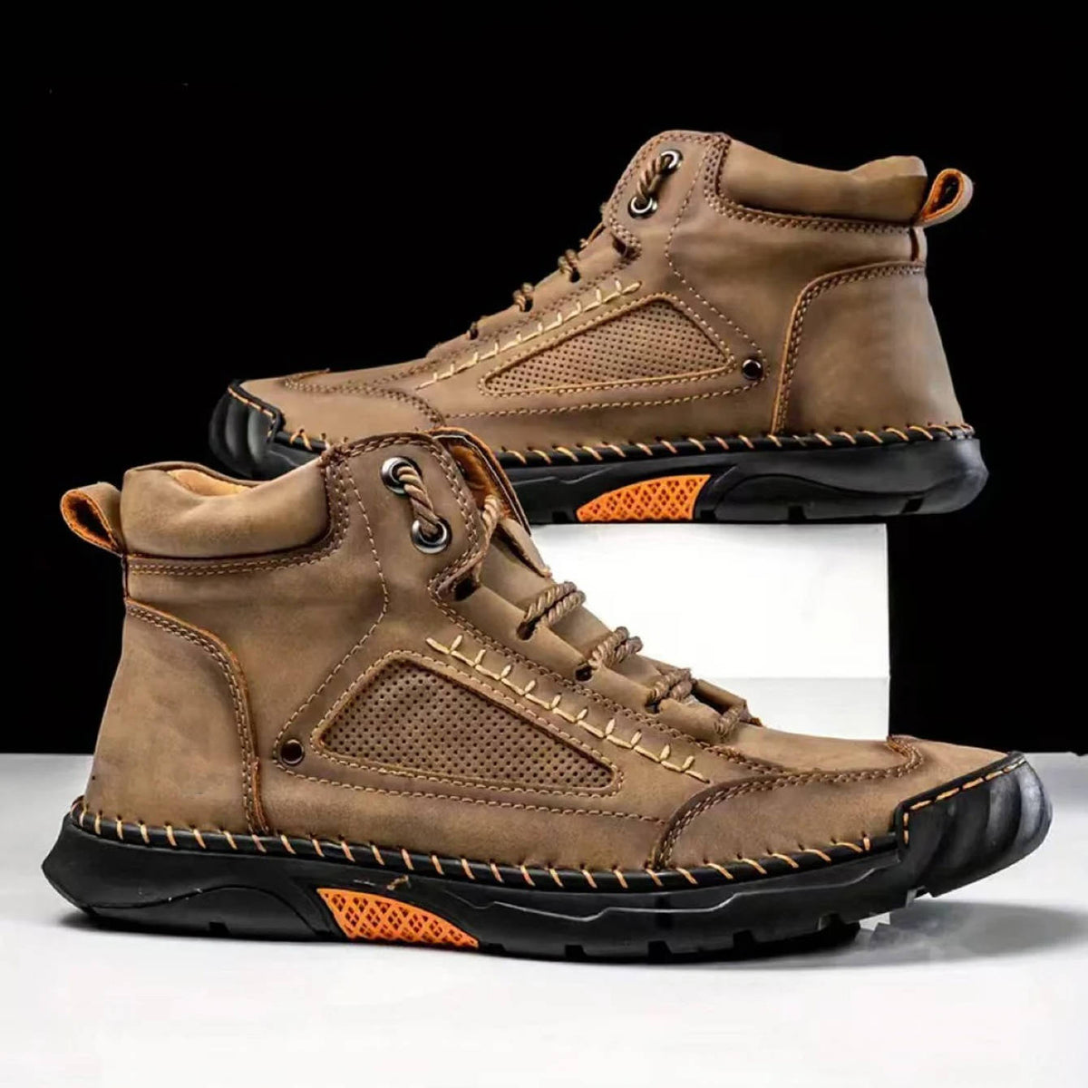 Men's Hand-stitched Ankle Boots With Laces – Sturdy Boots For Outdoor Activities And Casual Everyday Wear