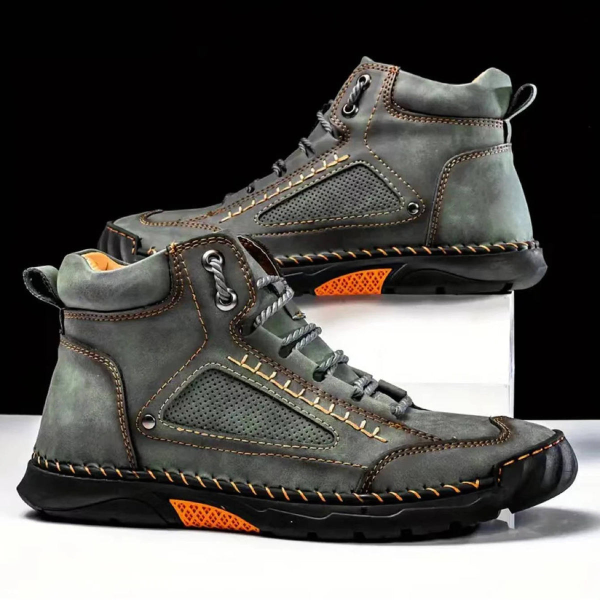 Men's Hand-stitched Ankle Boots With Laces – Sturdy Boots For Outdoor Activities And Casual Everyday Wear