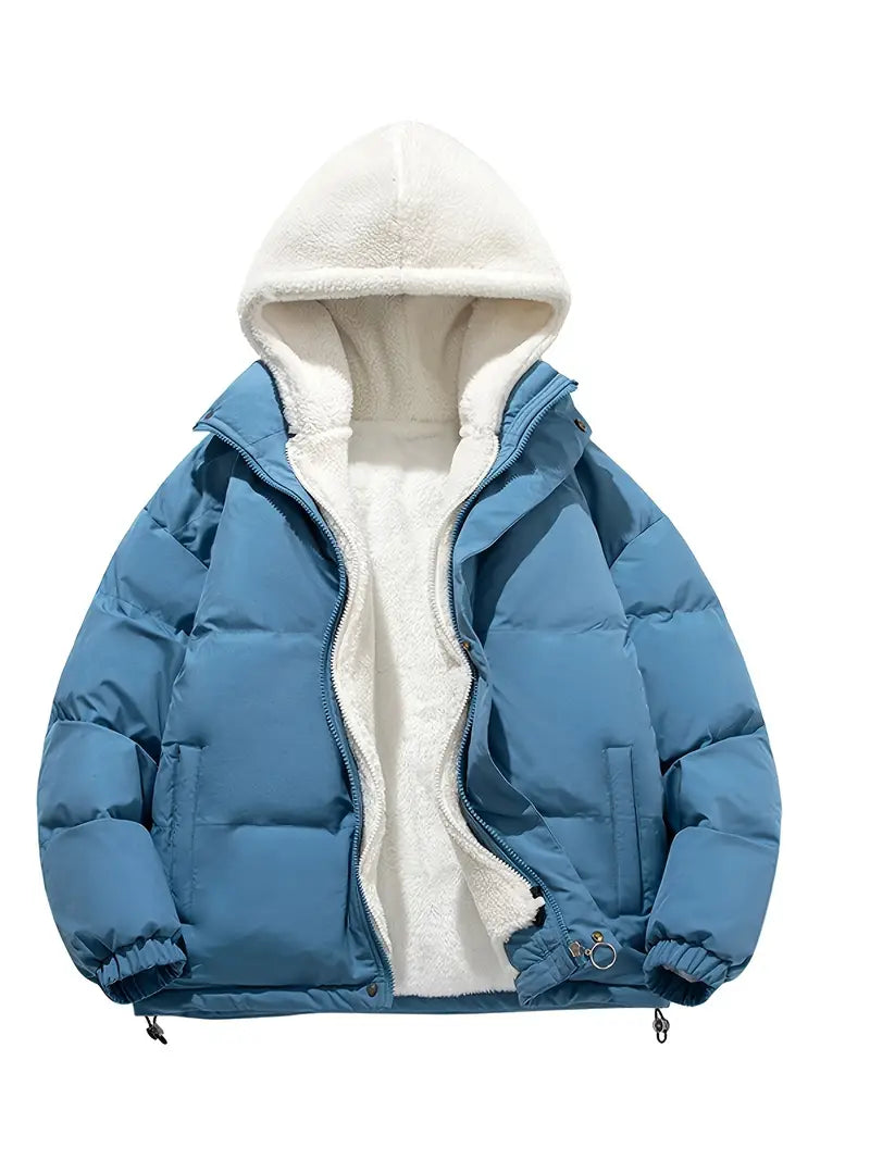 Women's Sherpa-lined Puffer Jacket With A Hood, Zipper Closure, And Adjustable Hem – Warm Winter Outerwear For Cold Days, Everyday Wear, And Outdoor Activities