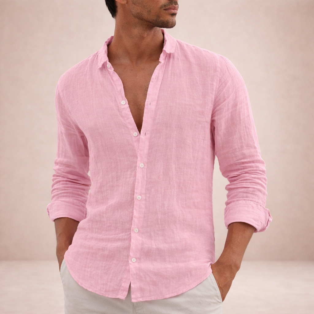 Men's Regular Fit Linen Button-Down Shirt - Casual Summer Shirt for Everyday Wear