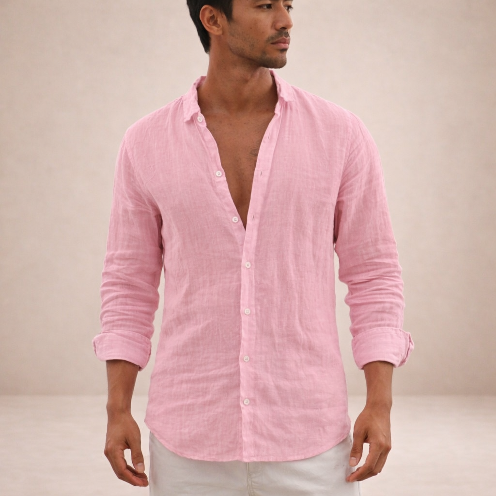 Men's Regular Fit Linen Button-Down Shirt - Casual Summer Shirt for Everyday Wear