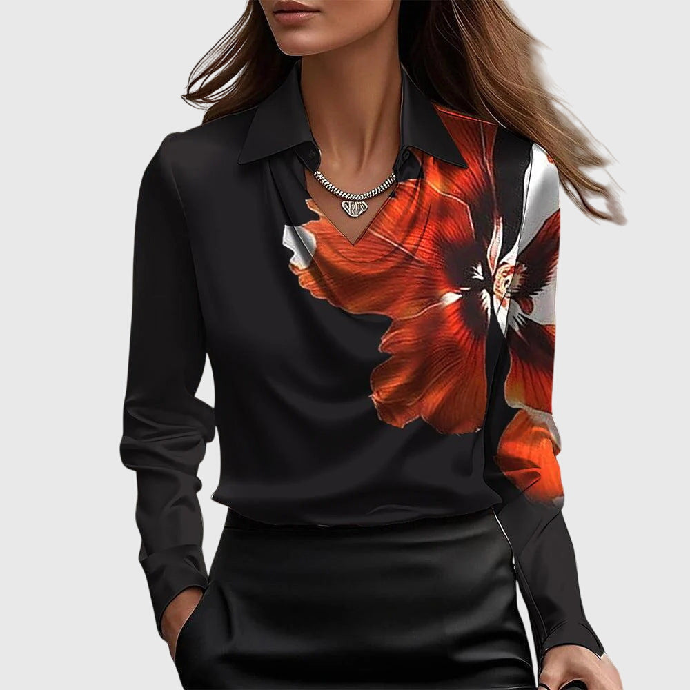 Women's Satin Blouse With A Cowl Neck, Collar, And Long Sleeves – An Elegant Blouse For The Office, Evening Wear, And Smart-casual Styles