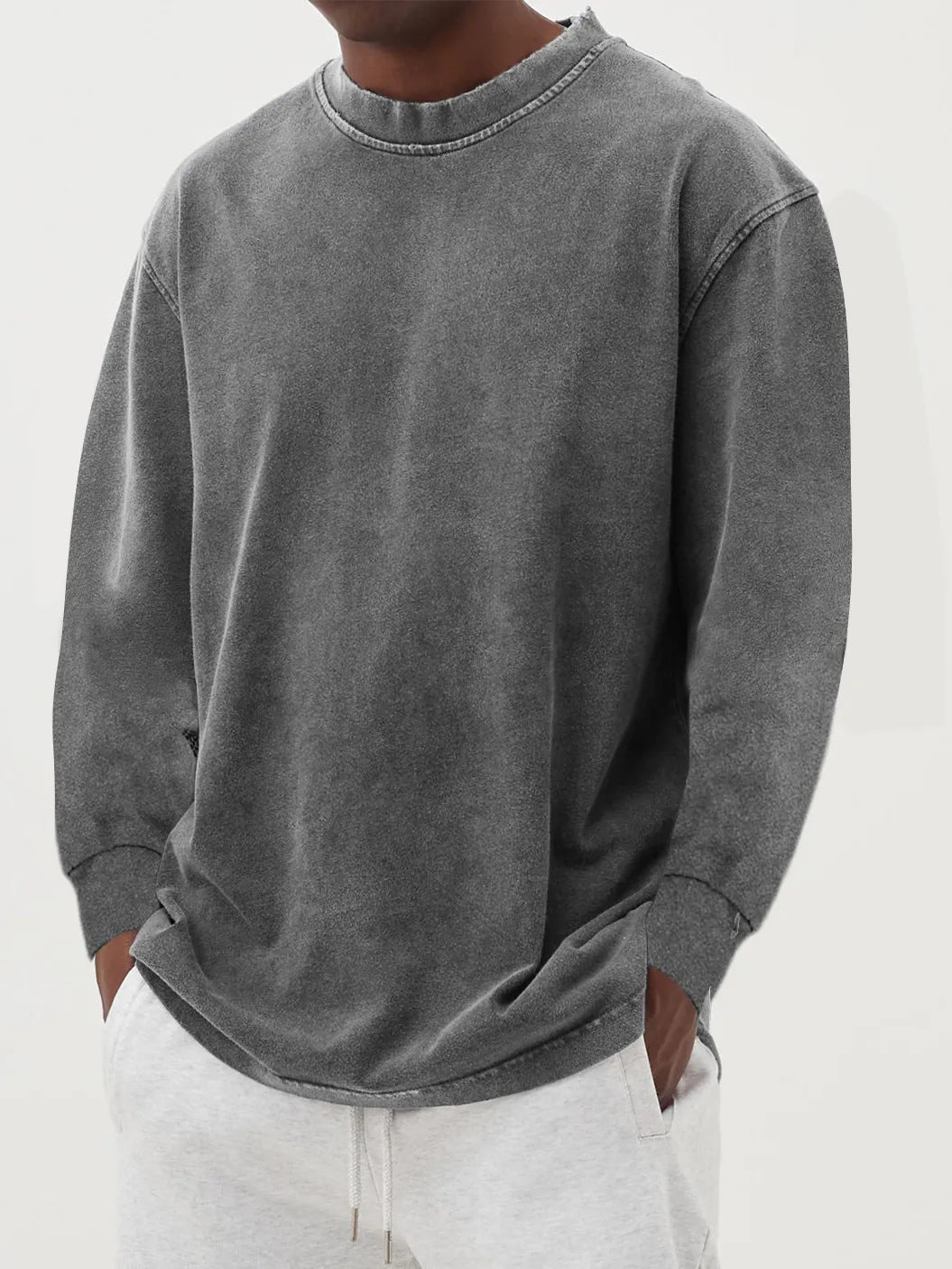 Men's Crew-neck Sweater With Dropped Shoulders—relaxed Fit For Comfortable Everyday Wear