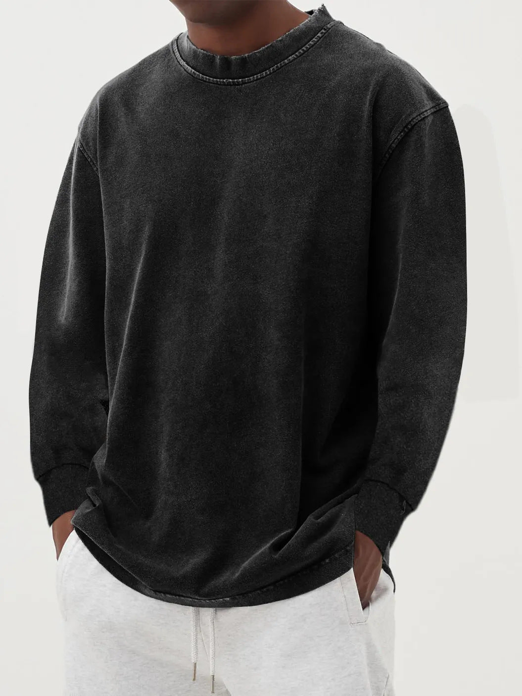 Men's Crew-neck Sweater With Dropped Shoulders—relaxed Fit For Comfortable Everyday Wear