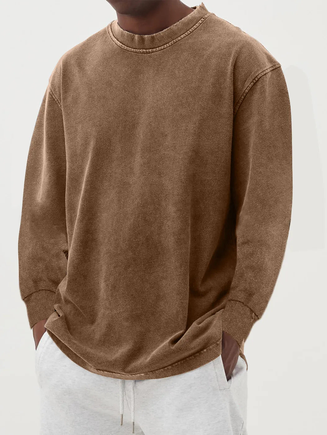 Men's Crew-neck Sweater With Dropped Shoulders—relaxed Fit For Comfortable Everyday Wear