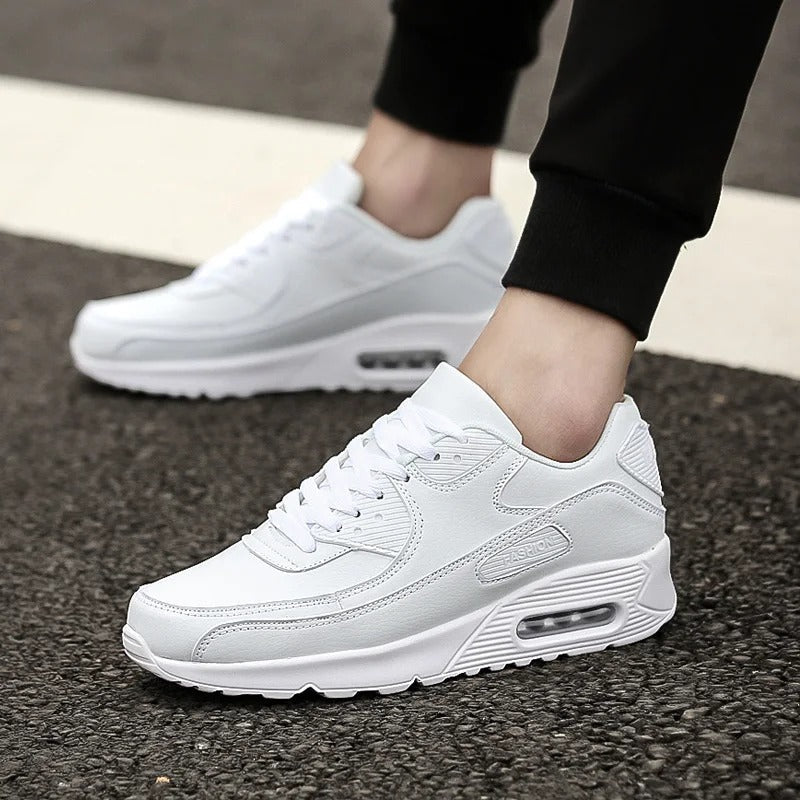 Men's Leather Sneakers With A Cushioned Sole – Classic Everyday Sneakers For Streetwear, Leisure, And Casual Style