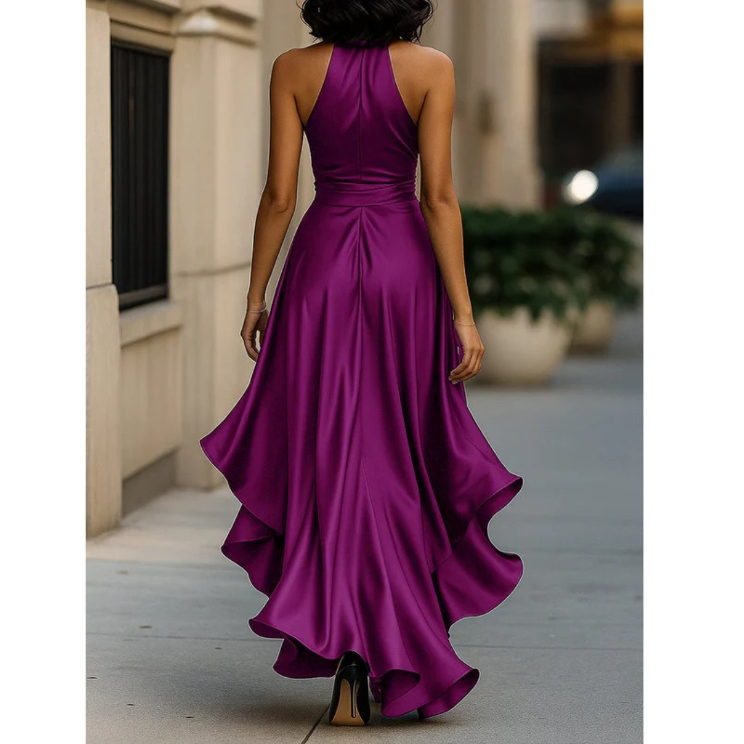 Women's Halter-neck Maxi Dress With A Draped Design And Ruffled Hem – Elegant Party Dress For Weddings, Parties, And Special Occasions