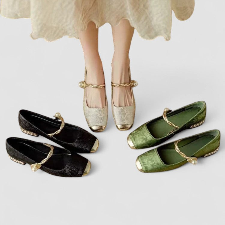 Celeste | Women Pearl Strap Block Heel Mary Jane Shoes