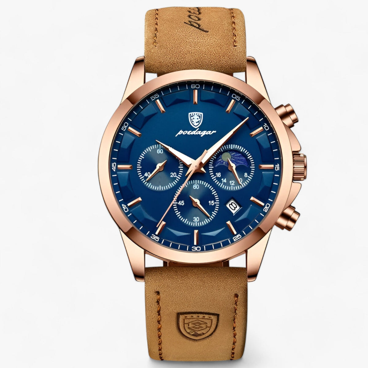 Men's Waterproof Chronograph Watch With Luminous Dial And Leather Strap – A Stylish Wristwatch For Everyday Use, Work, And Leisure