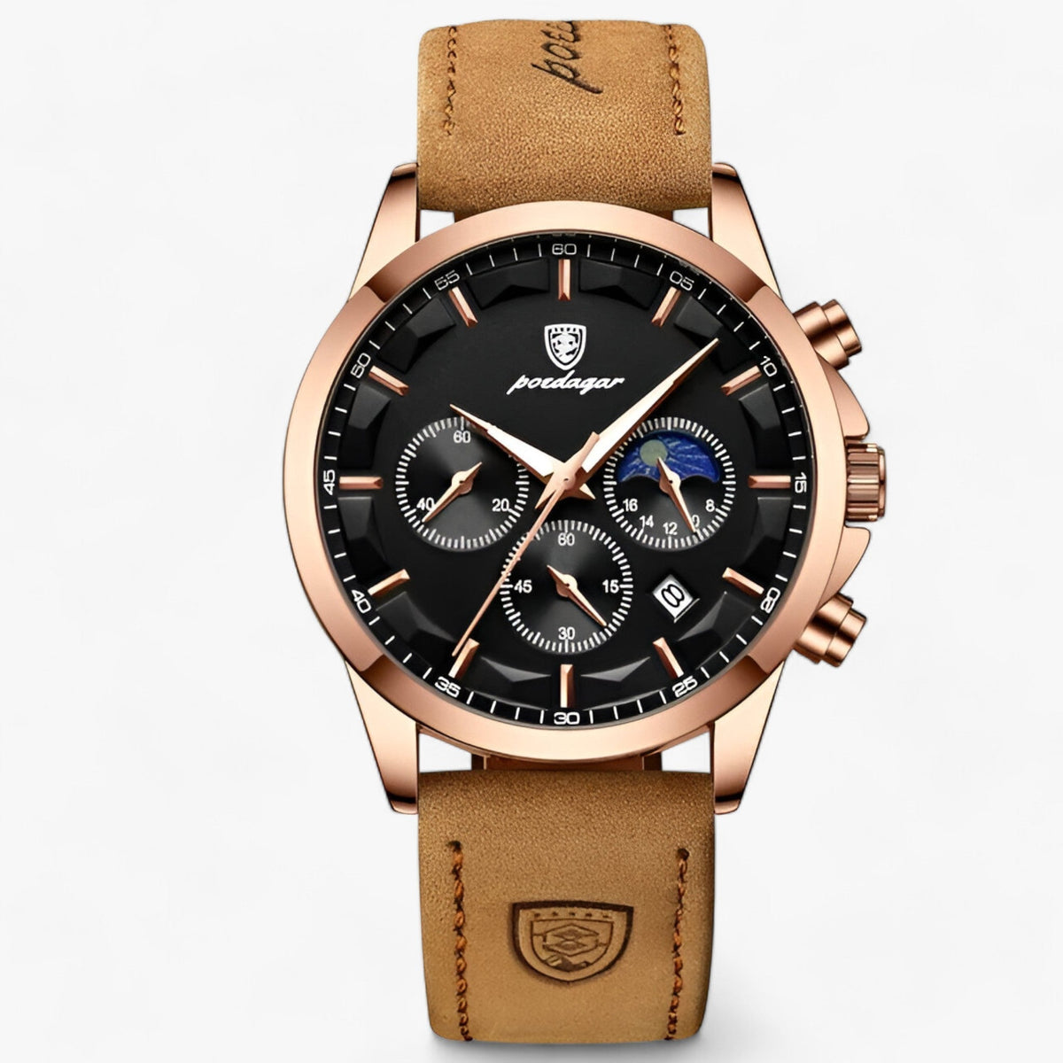 Men's Waterproof Chronograph Watch With Luminous Dial And Leather Strap – A Stylish Wristwatch For Everyday Use, Work, And Leisure