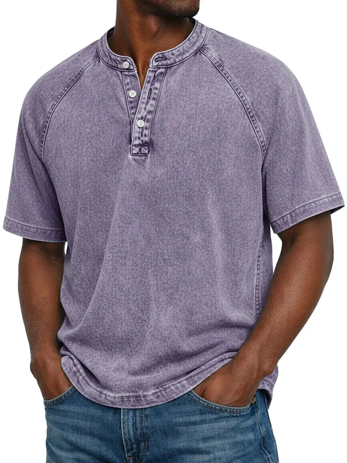 Men's Washed Short-sleeve Henley T-shirt – Relaxed Summer Wear For Everyday Use, Leisure, And Casual Style