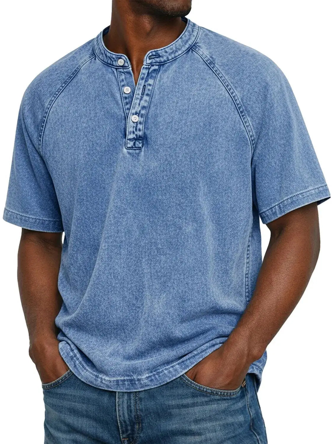 Men's Washed Short-sleeve Henley T-shirt – Relaxed Summer Wear For Everyday Use, Leisure, And Casual Style