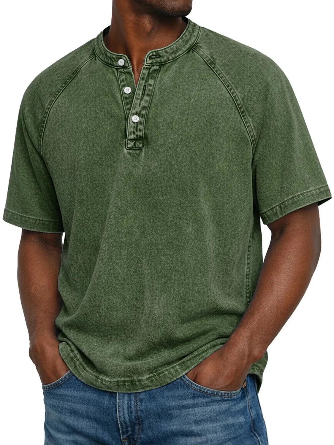 Men's Washed Short-sleeve Henley T-shirt – Relaxed Summer Wear For Everyday Use, Leisure, And Casual Style