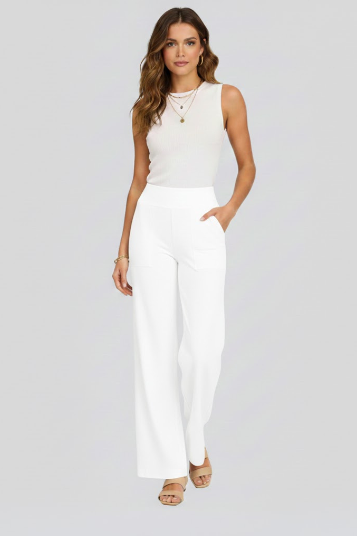 Women's High-waisted Pants With Wide Legs And A Pull-on Design – Comfortable Pants For The Office, Everyday Wear, And Smart-casual Style