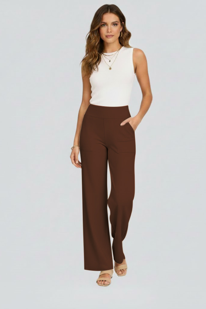 Women's High-waisted Pants With Wide Legs And A Pull-on Design – Comfortable Pants For The Office, Everyday Wear, And Smart-casual Style