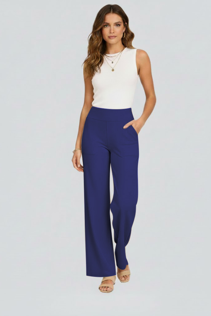 Women's High-waisted Pants With Wide Legs And A Pull-on Design – Comfortable Pants For The Office, Everyday Wear, And Smart-casual Style