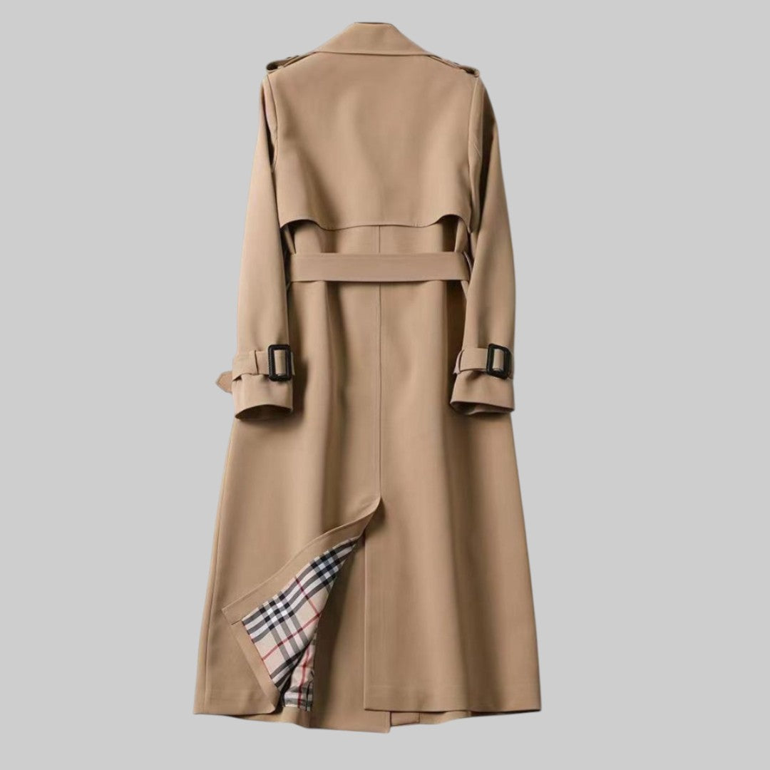 Women's Long Trench Coat With A Belt And Double-breasted Closure – Elegant Outerwear For The Office, City Life, And Everyday Wear