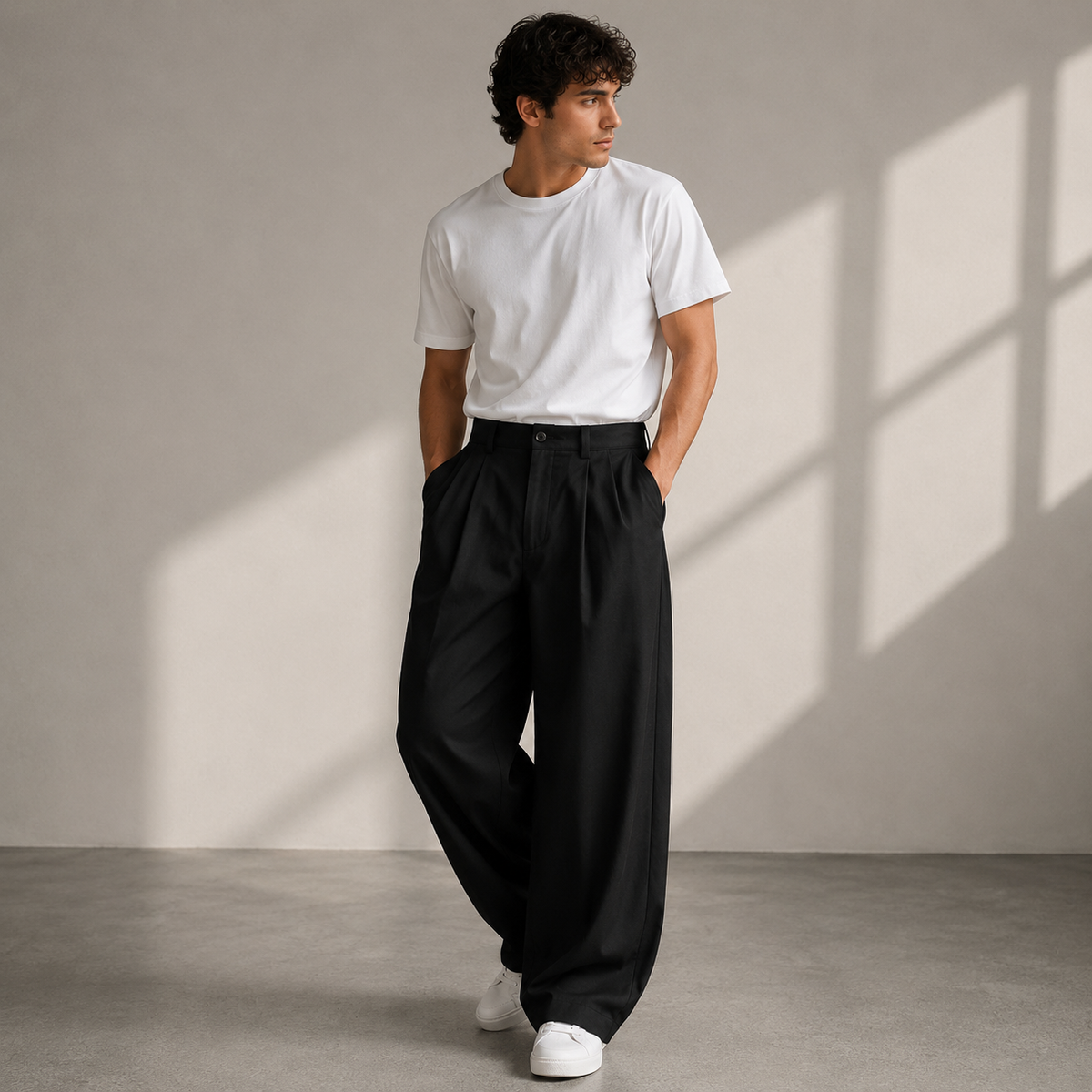 Men's Pleated Wide-leg Trousers - Relaxed Fit Casual Pants For Everyday And Travel Wear