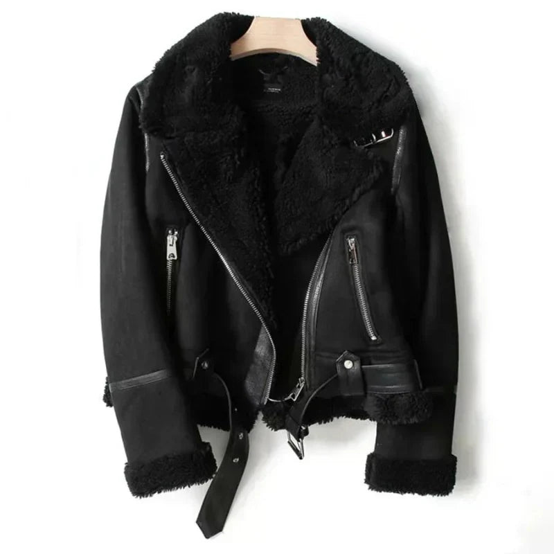 Women's Biker-style Leather Jacket With Sherpa Lining – Warm Jacket For Fall, Winter, Everyday Wear, And Leisure