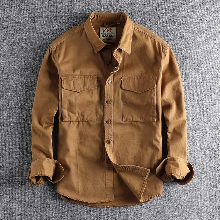 Men's Utility Overshirt - Double-pocket Button-up Casual Layer