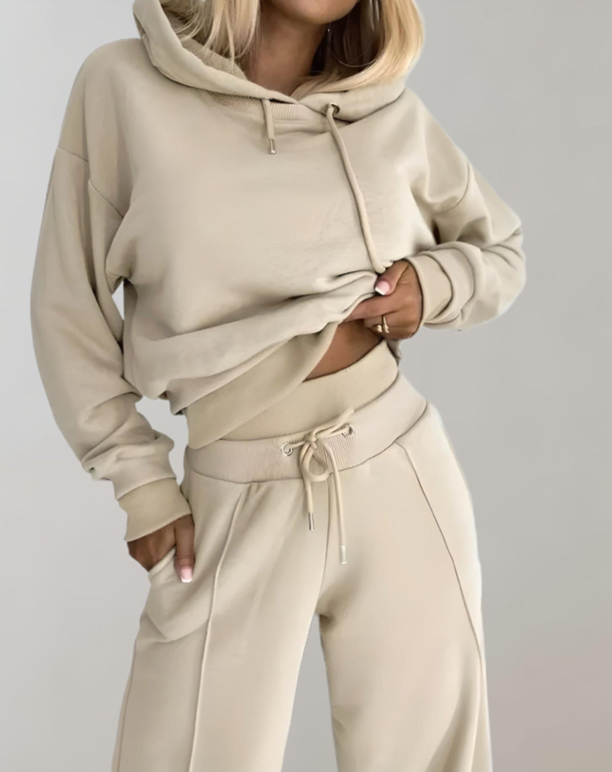 Women's Hoodie And Wide-leg Trousers Set - Soft Cotton-blend Casual Loungewear For Everyday Comfort