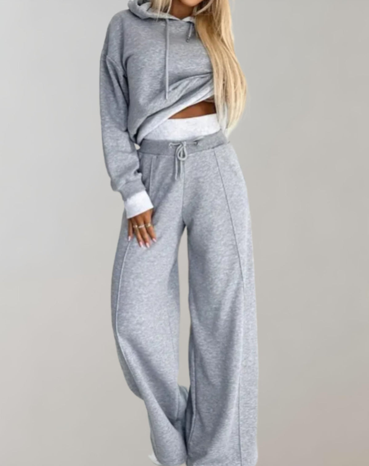 Women's Hoodie And Wide-leg Trousers Set - Soft Cotton-blend Casual Loungewear For Everyday Comfort