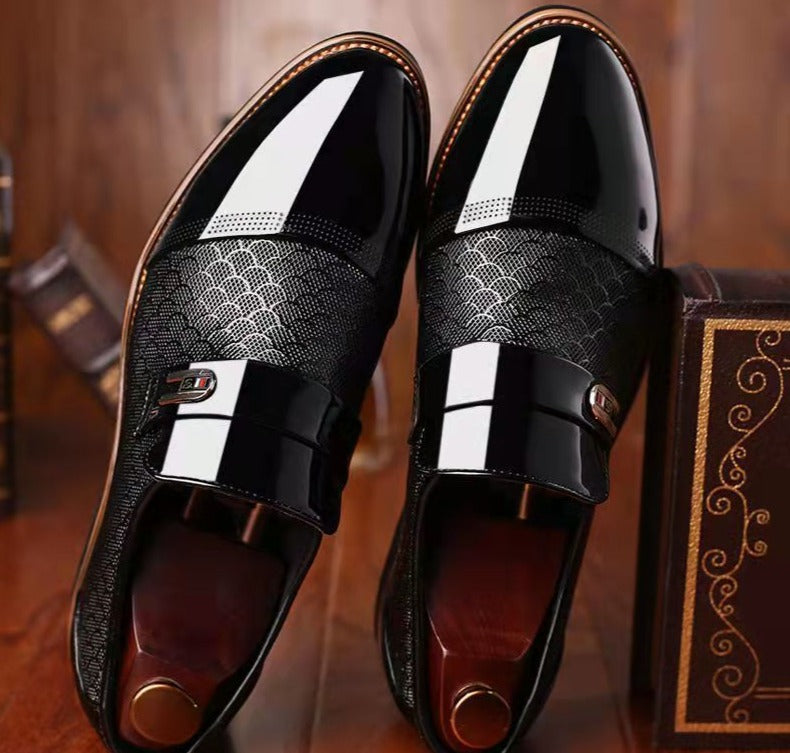 Men's Loafers With A Textured Upper, Buckle, And Glossy Finish – Elegant Slip-on Shoes For Work, Formal Occasions, And Smart-casual Style