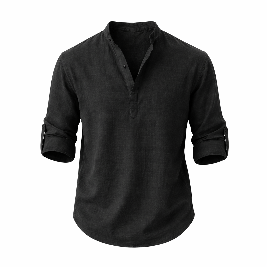 Men's Linen Shirt With A Stand-up Collar And Rolled-up Sleeves – A Lightweight Summer Shirt For Everyday Wear, Vacations, And A Casual Look