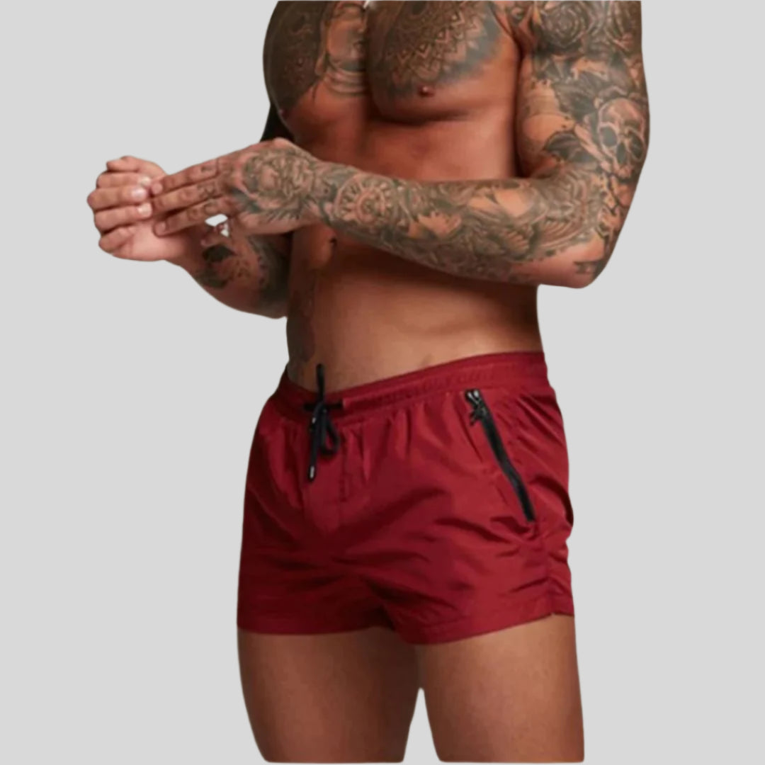 Men's Short Swim Shorts With A Drawstring Waist And Zippered Pockets – Practical Shorts For The Beach, Vacation, Swimming, And Summer Wear