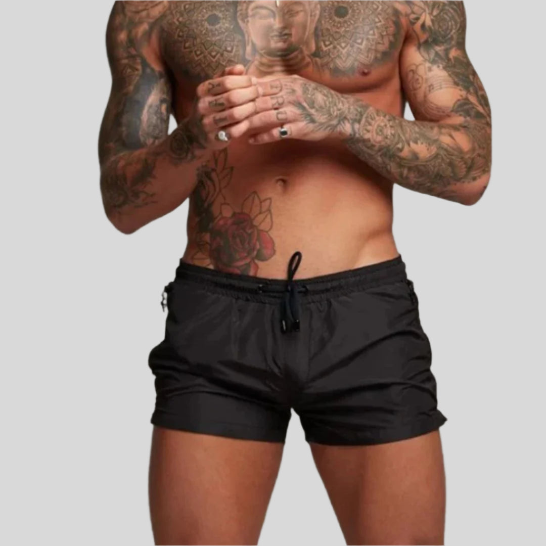 Men's Short Swim Shorts With A Drawstring Waist And Zippered Pockets – Practical Shorts For The Beach, Vacation, Swimming, And Summer Wear