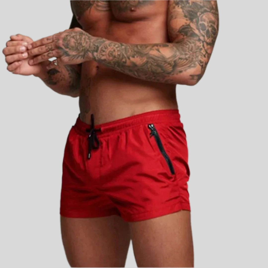 Men's Short Swim Shorts With A Drawstring Waist And Zippered Pockets – Practical Shorts For The Beach, Vacation, Swimming, And Summer Wear