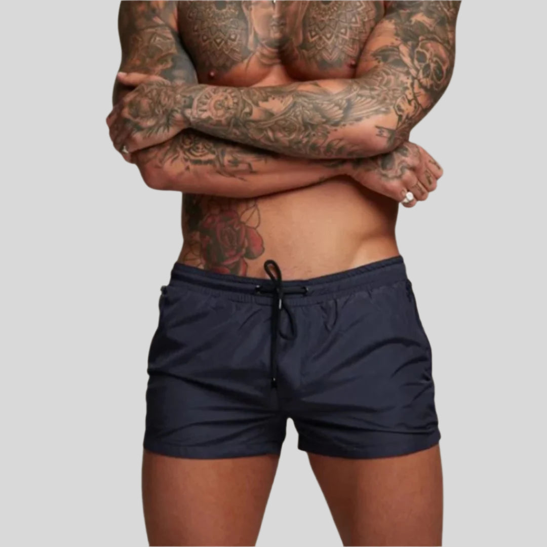 Men's Short Swim Shorts With A Drawstring Waist And Zippered Pockets – Practical Shorts For The Beach, Vacation, Swimming, And Summer Wear