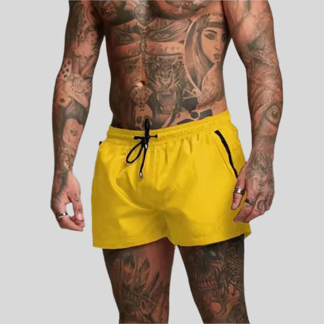 Men's Short Swim Shorts With A Drawstring Waist And Zippered Pockets – Practical Shorts For The Beach, Vacation, Swimming, And Summer Wear