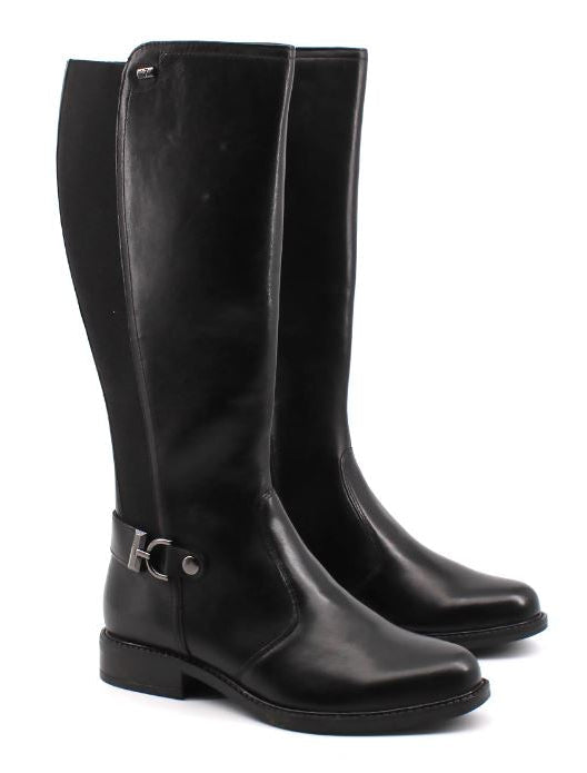 Odeline – Black Boots with Decorative Buckle and Elastic Inserts