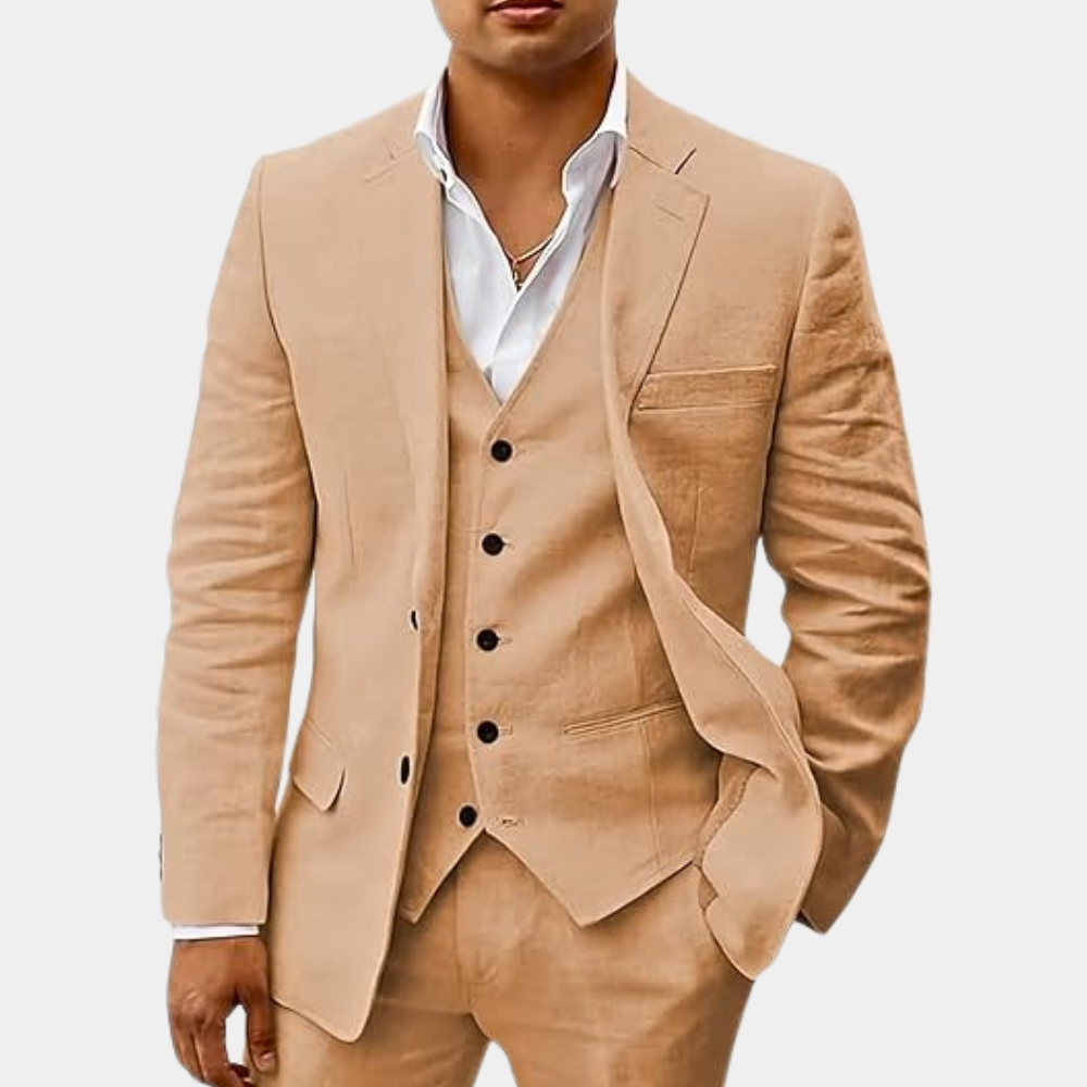 Men's Three-Piece Notch Lapel Tailored Wedding Suit - Formal Suit Set for Special Occasions