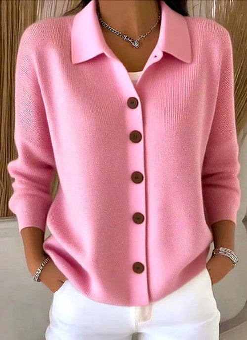Women's Knitted Cardigan With Button Closure And Relaxed Collar – A Soft And Versatile Cardigan For Everyday Wear, The Office, And Layered Looks
