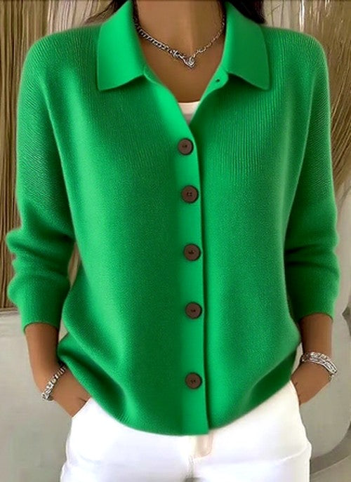 Women's Knitted Cardigan With Button Closure And Relaxed Collar – A Soft And Versatile Cardigan For Everyday Wear, The Office, And Layered Looks