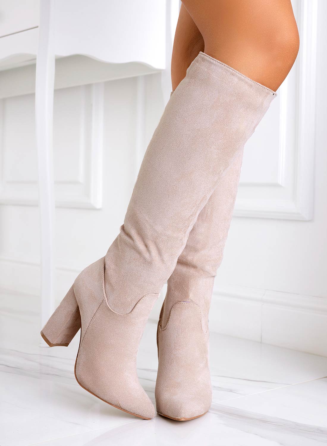 Ilenia - Women's Beige Suede High Heeled Boots