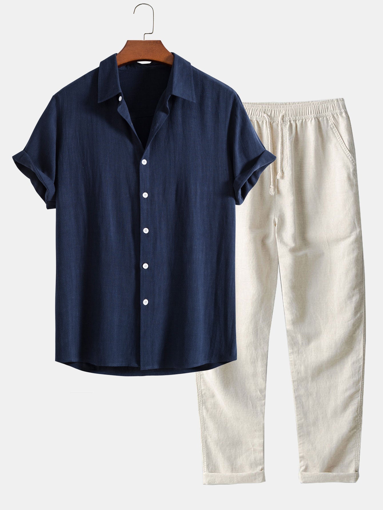 Evan | Shirt in linen and viscose blend with buttons and straight linen pants