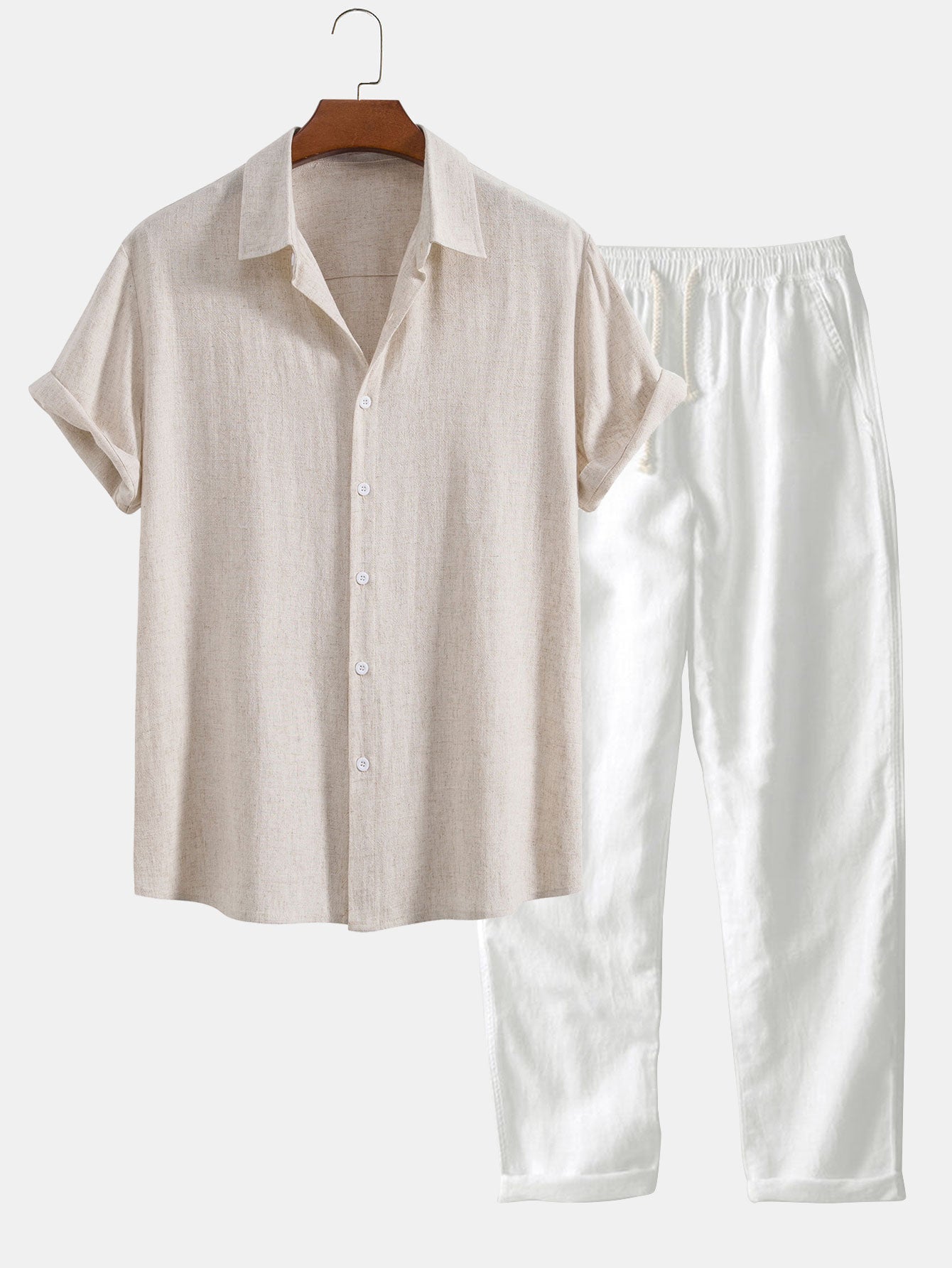 Evan | Shirt in linen and viscose blend with buttons and straight linen pants