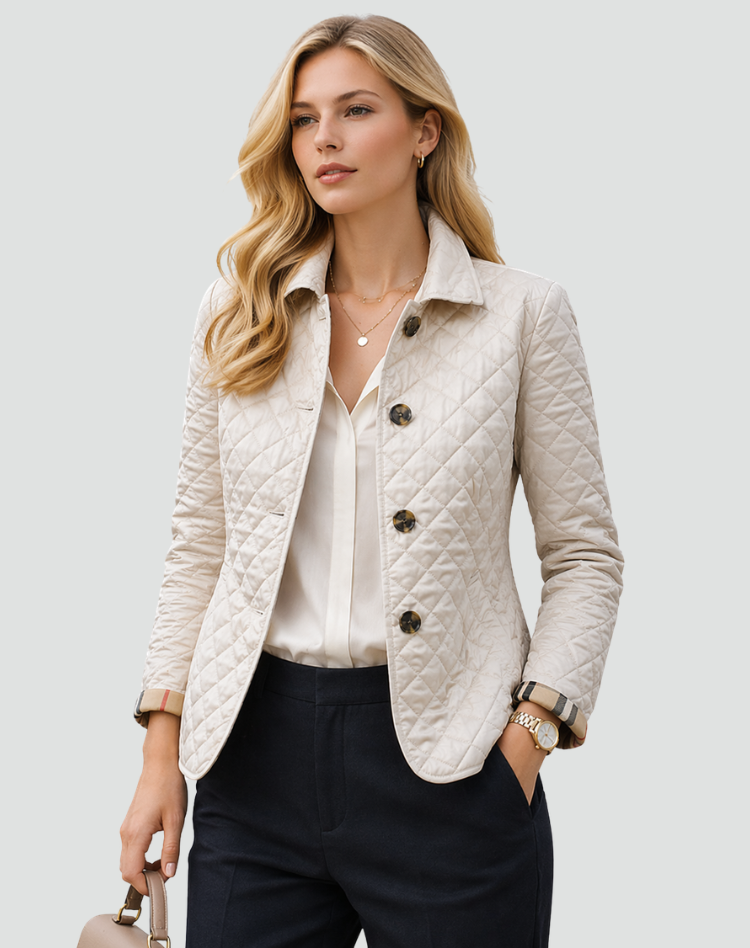 Women's Quilted Mid-Season Jacket - Lightweight Button-Front Casual Coat for Transitional Weather