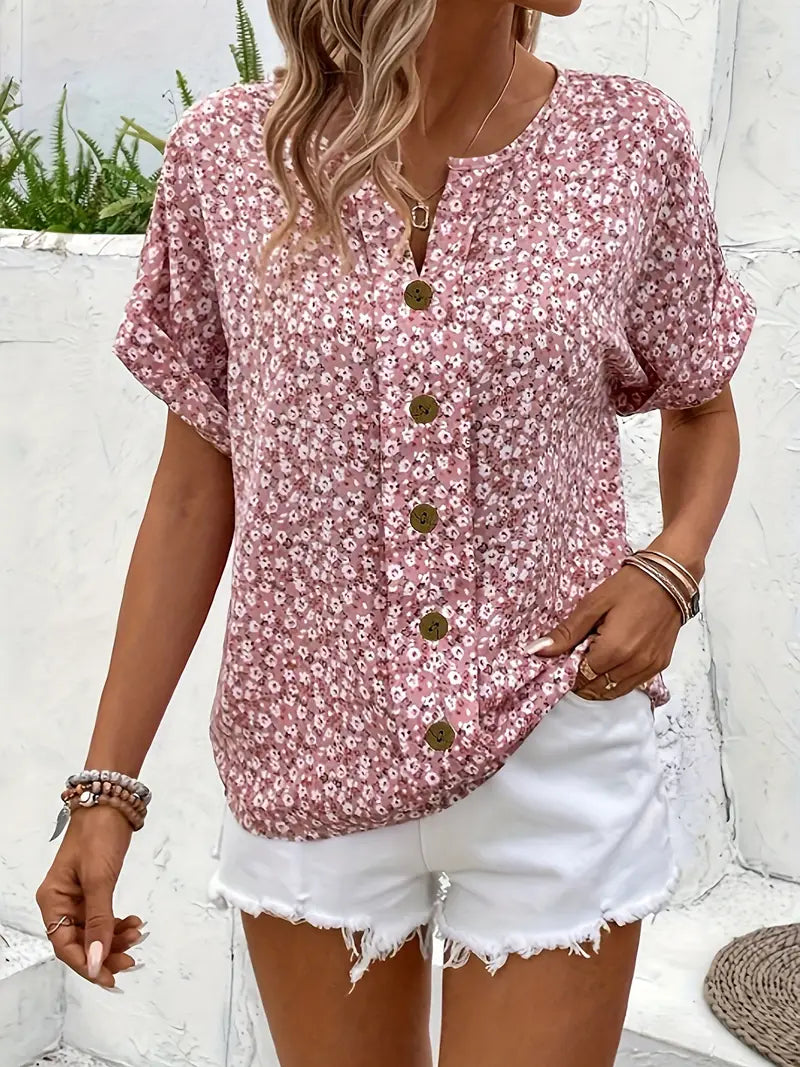 Lena | Women Relaxed Fit Floral Short Sleeve Summer Blouse