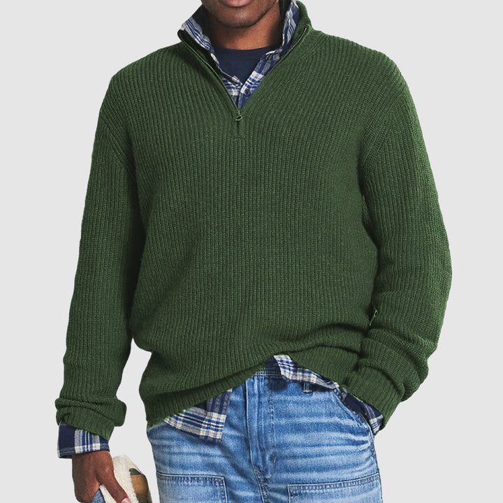 Men's Ribbed Quarter-zip Cashmere Sweater - Regular Fit Knitwear For Smart Casual Wear