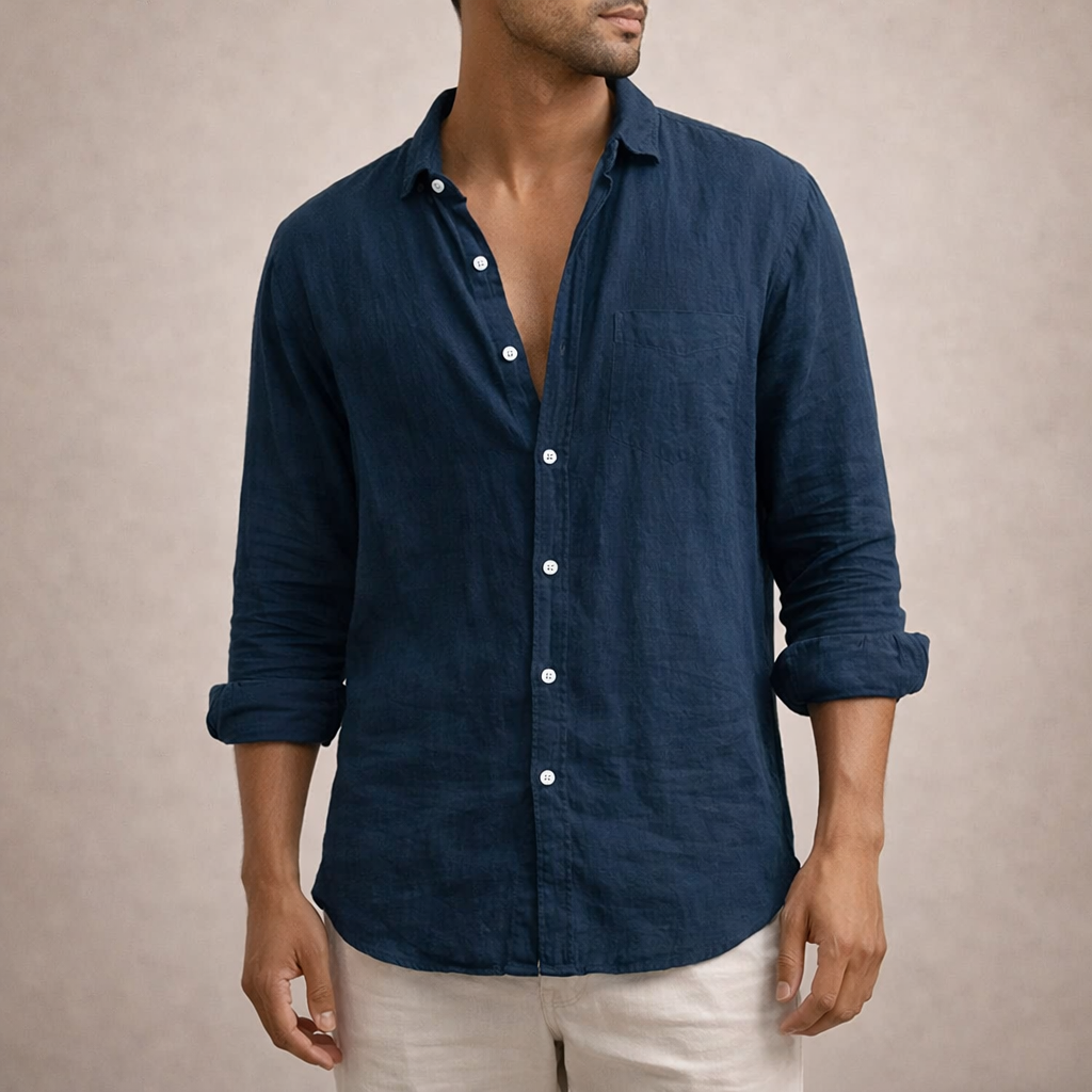 Men's Regular Fit Linen Button-Down Shirt - Casual Summer Shirt for Everyday Wear
