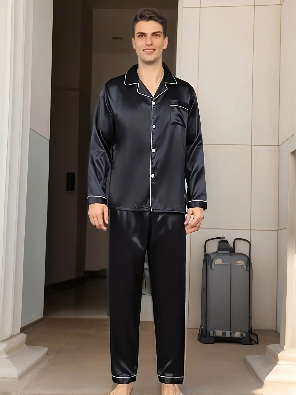 Men's Cotton Silk Pyjama Set - Smooth Satin Sleepwear For Year-round Comfort